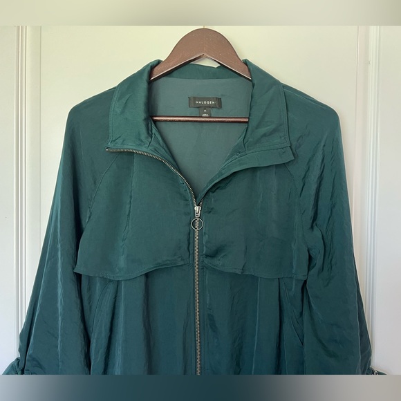 Halogen emerald green zip-up jacket Bell Sleeves with adjustable drawstrings Med - Picture 3 of 6
